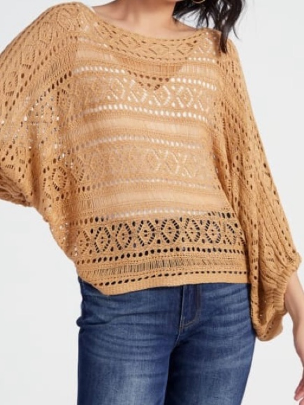 Open Knit Dolman Sleeve Cover Up Pullover